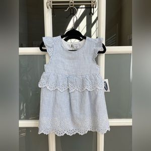 Old Navy Seersucker Blue and White Striped Dress with Embroidered Details 12-18M